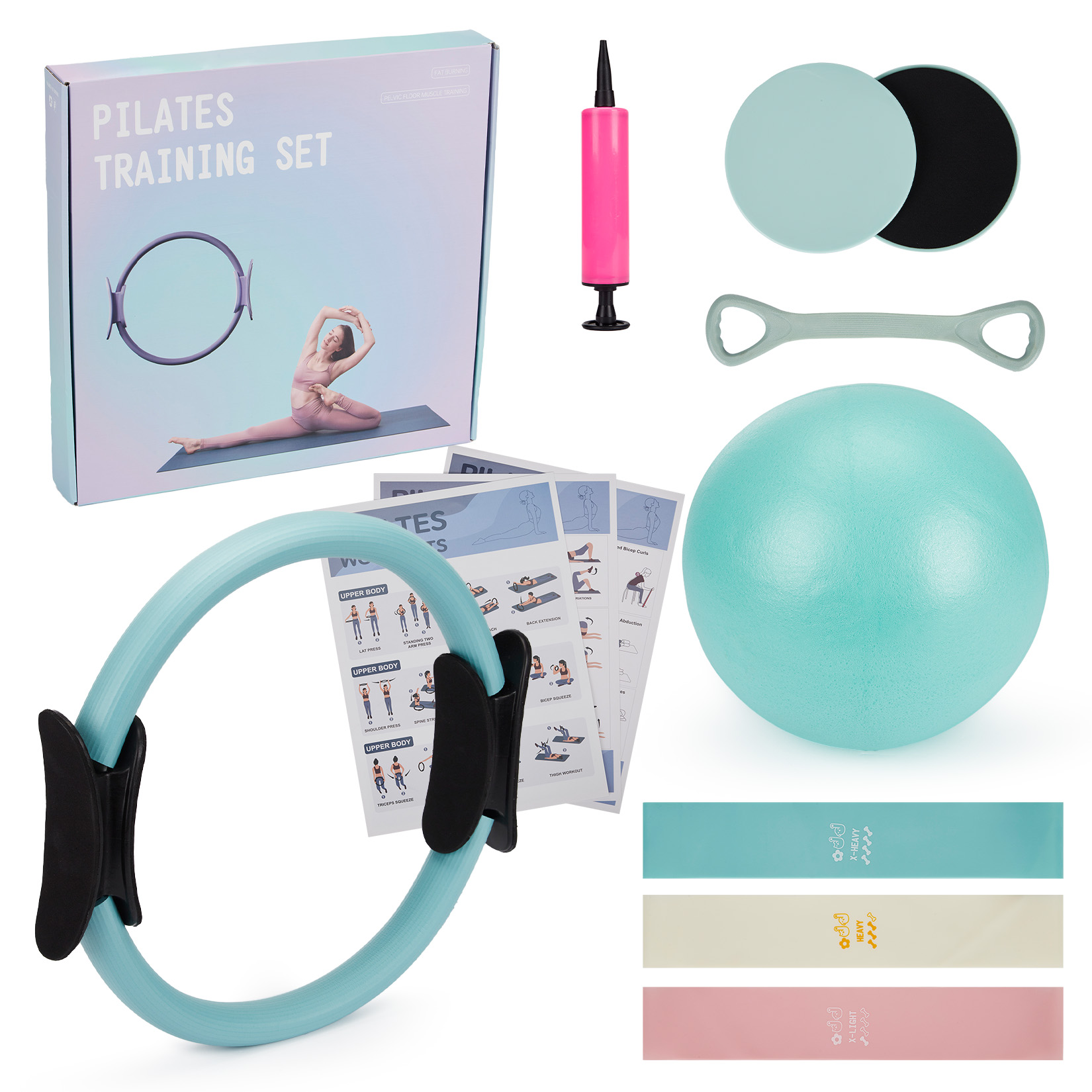 Pilates Bar Kit With Resistance Bands - Pilates trainingsset, 6-in-1 pilatesring, oefenbal, weerstandsbanden,